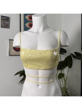 PrettyLittleThing Sequin Butter Yellow Bralette Top